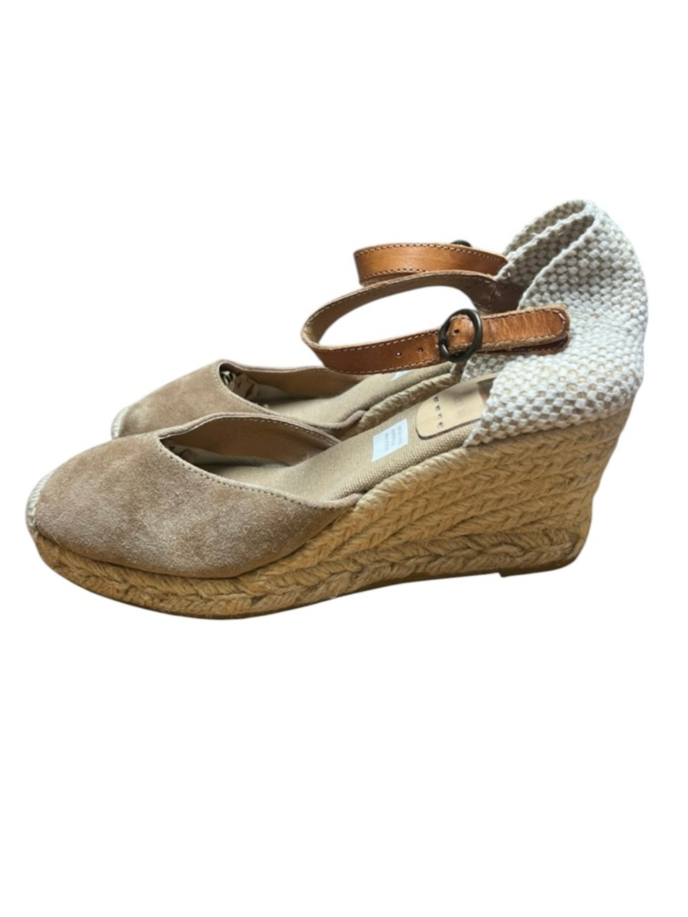Kanna Taupe Espadrille Suede Sandals US 7 Jute Wedge 2 1/2" Heel Ankle Strap